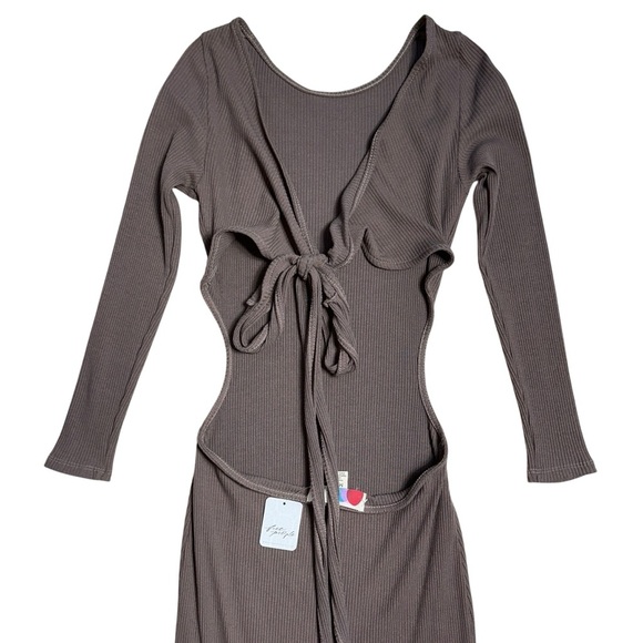 Free People Beach Brown Last Minute Ribbed Midi Dress Womens M - Picture 6 of 8